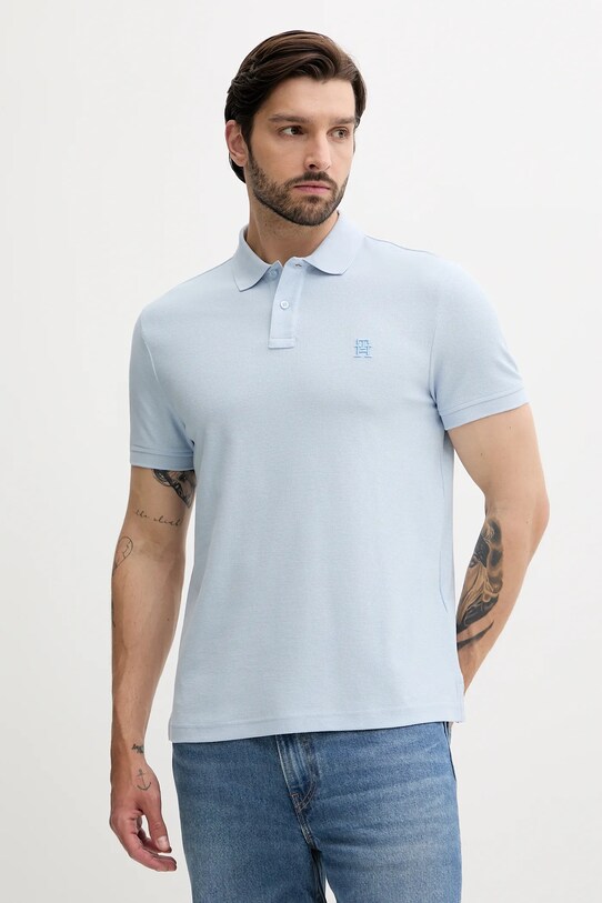 Tommy Hilfiger pamut póló aplikációval kék MW0MW33167