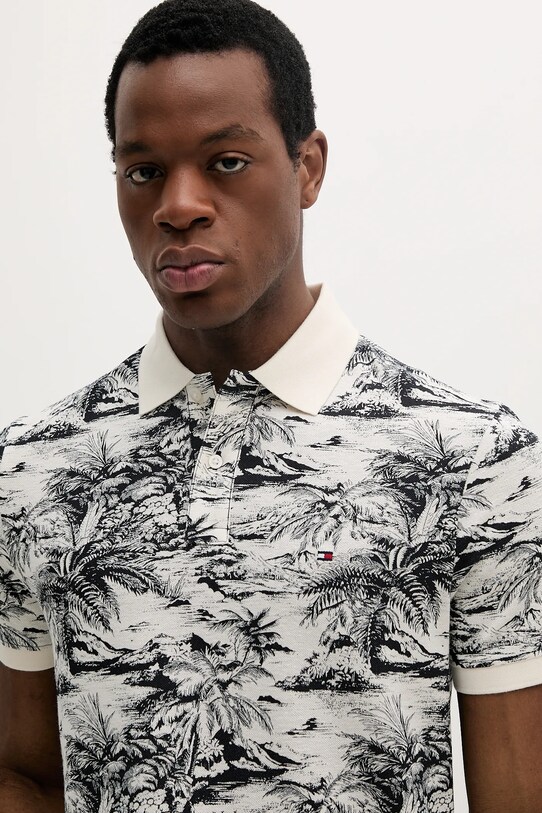 Tommy Hilfiger polo z domieszką lnu beżowy MW0MW38475