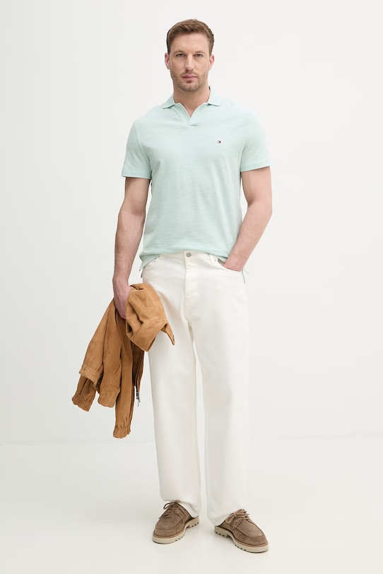 Tommy Hilfiger polo tričko pánske bavlnené MW0MW38482 tyrkysová SS26