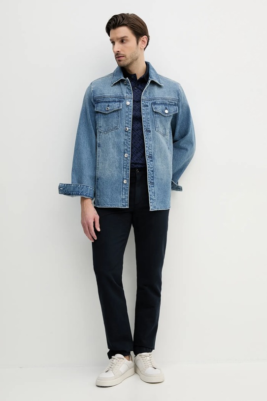 Памучна тениска с яка Tommy Hilfiger MW0MW39218 тъмносин SS25