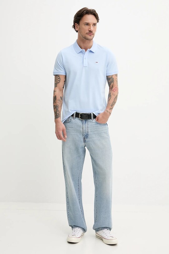 Бавовняне поло Tommy Jeans DM0DM20676 блакитний SS25
