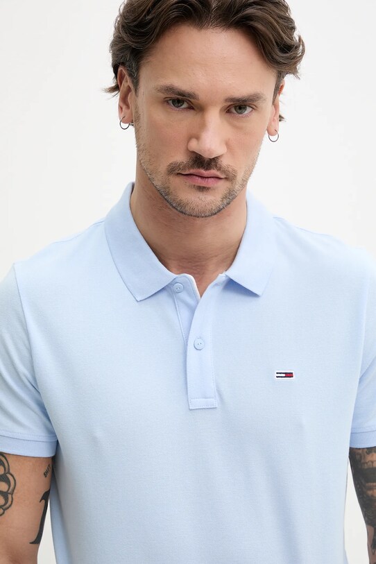 Бавовняне поло Tommy Jeans блакитний DM0DM20676
