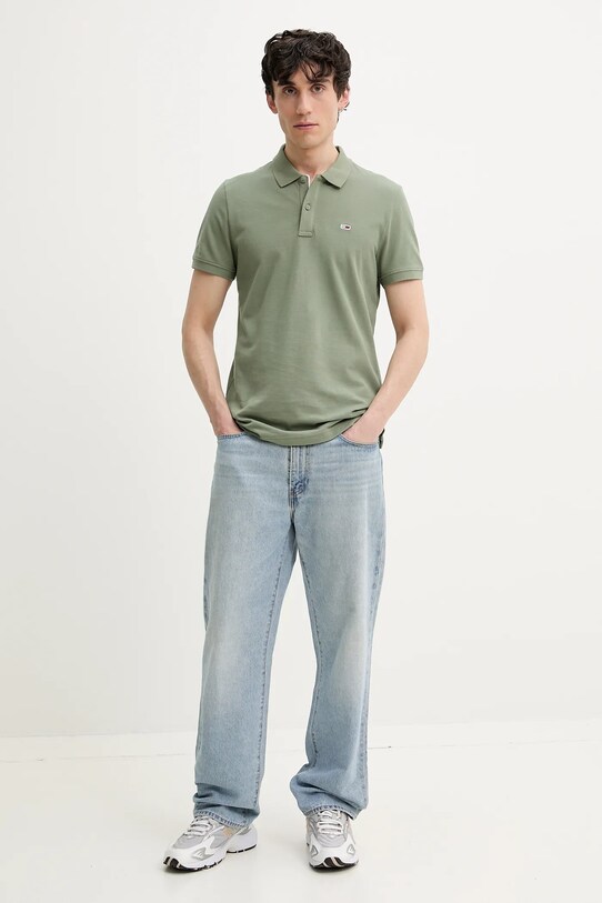 Tommy Jeans polo bawełniane DM0DM20676 zielony SS25