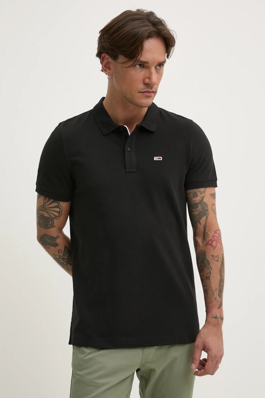 Бавовняне поло Tommy Jeans бавовна чорний DM0DM20676