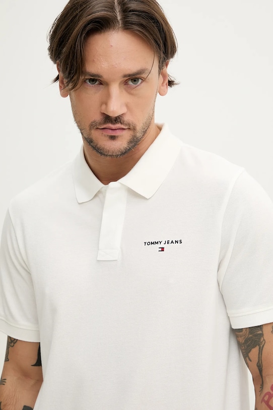Bombažen polo Tommy Jeans Brez vzorca bela DM0DM20914