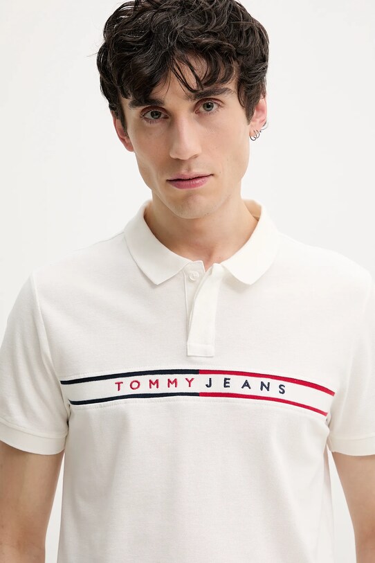 Βαμβακερό μπλουζάκι πόλο Tommy Jeans λευκό DM0DM20916