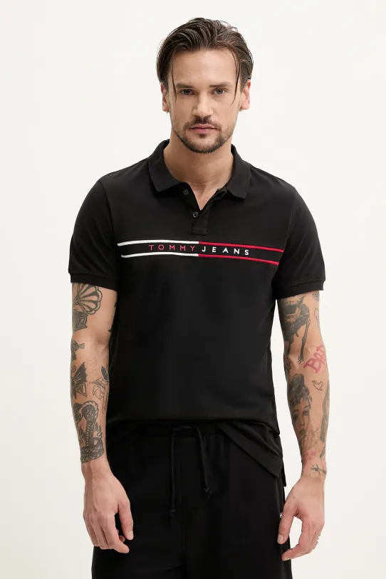 Tommy Jeans polo in cotone applique nero DM0DM20916