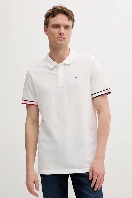 Bavlněné polo tričko Tommy Jeans hladký bílá DM0DM21306