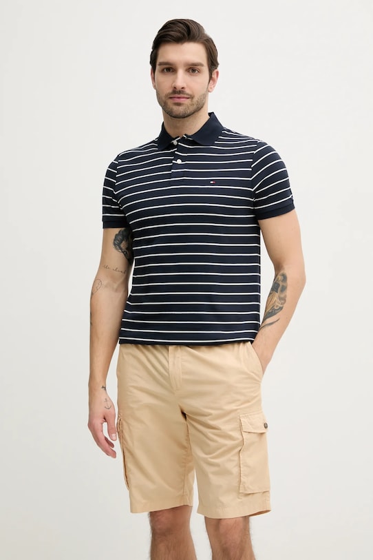 Βαμβακερό μπλουζάκι πόλο Tommy Hilfiger κανονικό σκούρο μπλε MW0MW39994