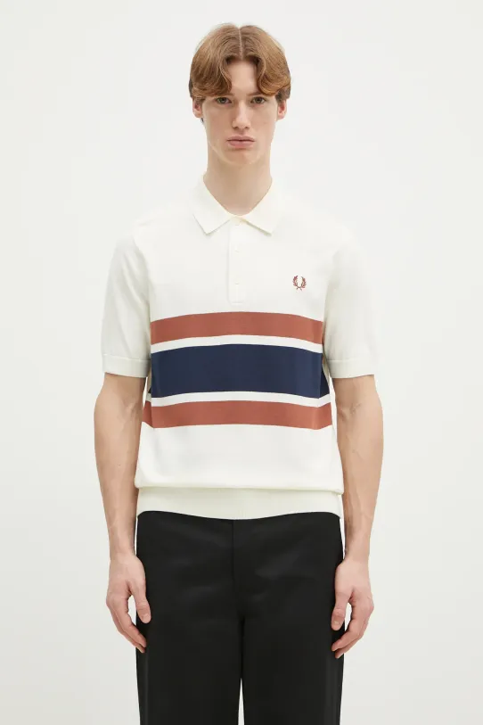 Βαμβακερό πουλόβερ Fred Perry εμπριμέ μπεζ K9709.760