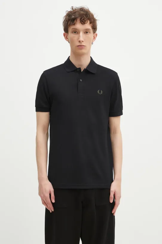 Βαμβακερό μπλουζάκι πόλο Fred Perry κανονικό μαύρο M6000.Y43