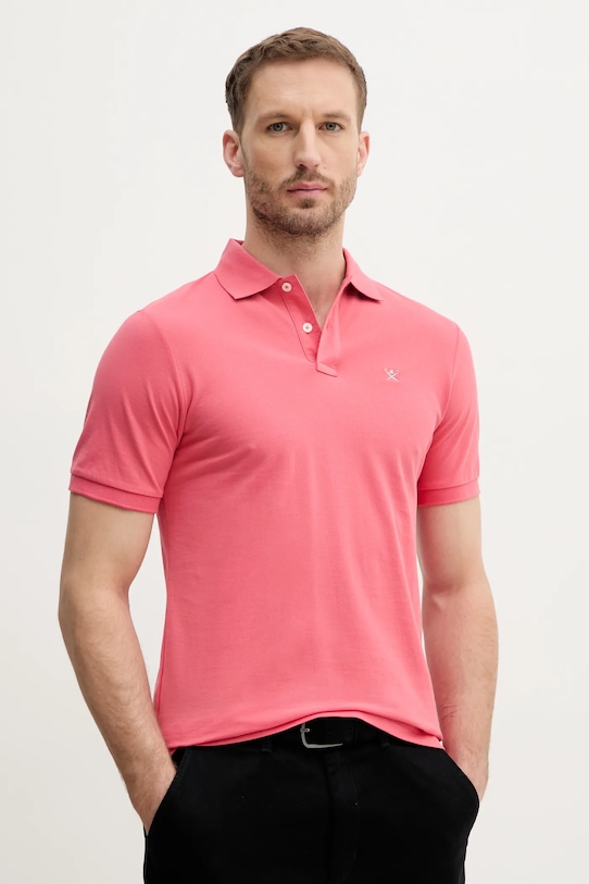 Bavlnené polo tričko Hackett London slim ružová HM563426