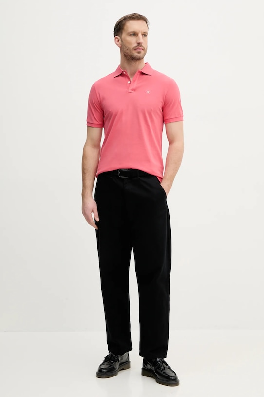 Bavlnené polo tričko Hackett London HM563426 ružová SS25