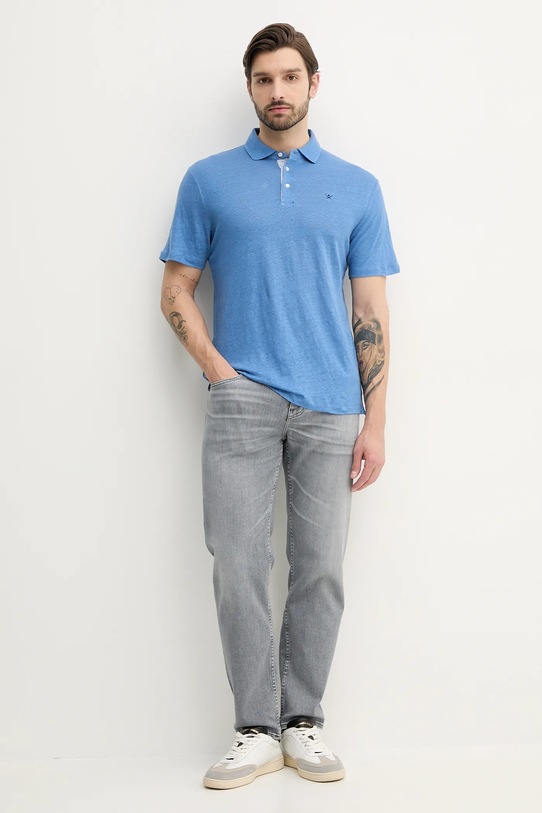 Hackett London polo lniane HM563435 niebieski SS25