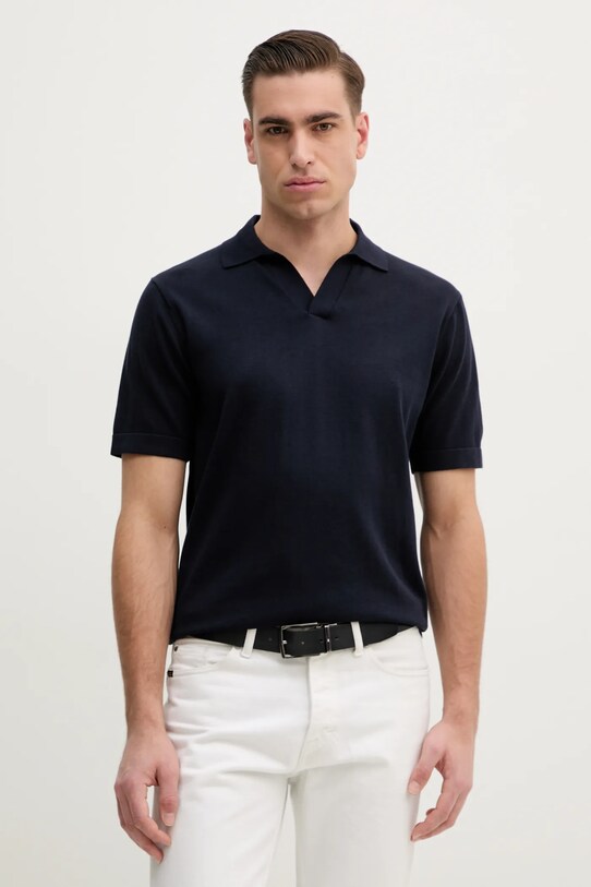 Hackett London póló selyemkeverékkel regular sötétkék HM703324