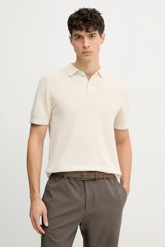 Bavlnené polo tričko Hackett London jednofarebný béžová HM703337