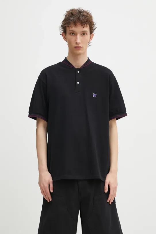Pamučna polo majica Needles Shawl Collar S/S Polo relaxed crna QV354