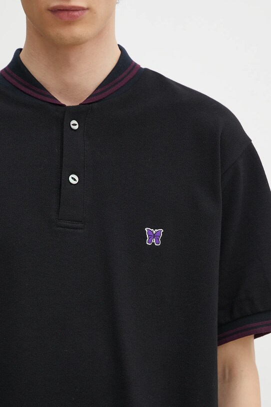 Хлопковое поло Needles Shawl Collar S/S Polo чёрный QV354