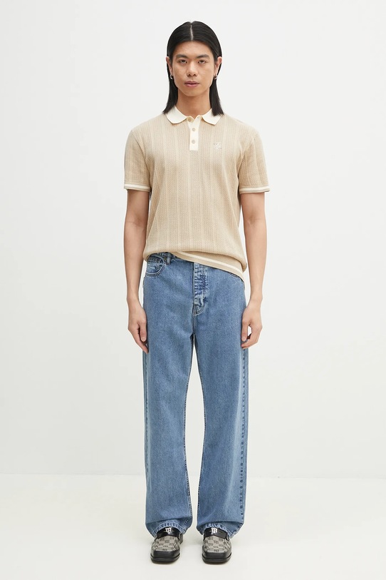 Bavlněné polo tričko Filling Pieces Knit Polo 80713669976 béžová