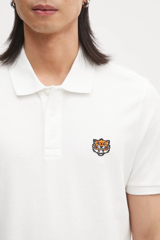 Βαμβακερό μπλουζάκι πόλο Kenzo Happy Tiger λευκό FF55PO5434PU.02