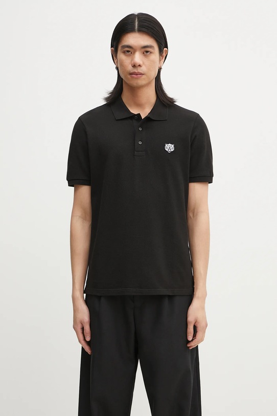 Kenzo polo bawełniane Happy Tiger gładkie czarny FF55PO5434PU.99J