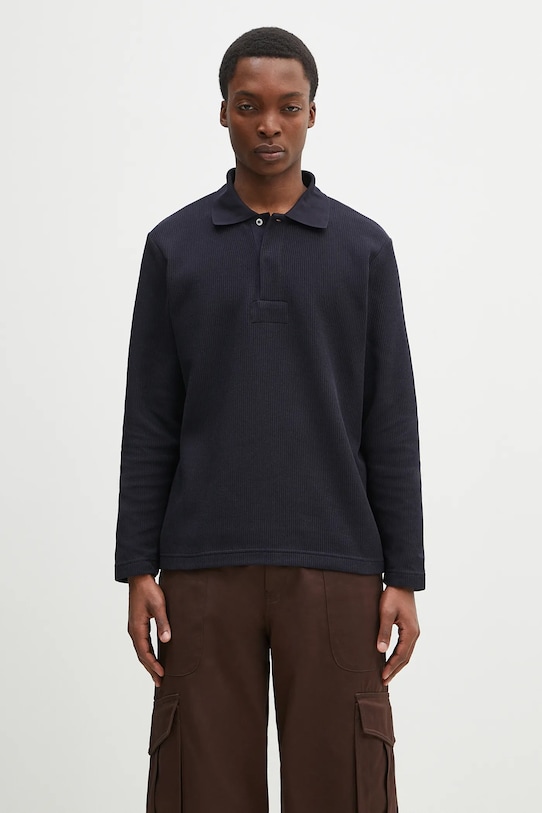 Sveter Norse Projects Ruben Double Face LS Polo so zapínaním tmavomodrá N10.0214.7004
