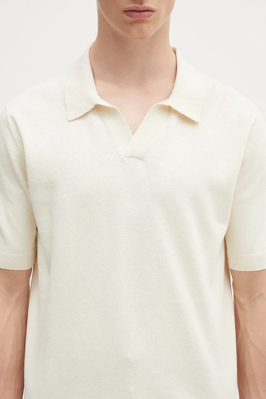 Plátěné polo tričko Norse Projects Leif Cotton Linen Polo béžová N45.0502.0219