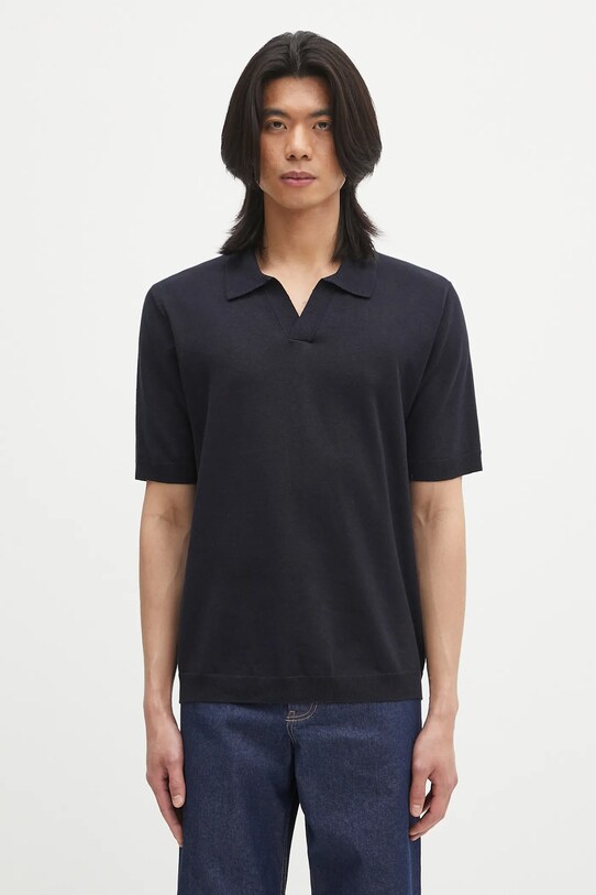 Norse Projects polo din in Leif Cotton Linen Polo regular bleumarin N45.0502.7004