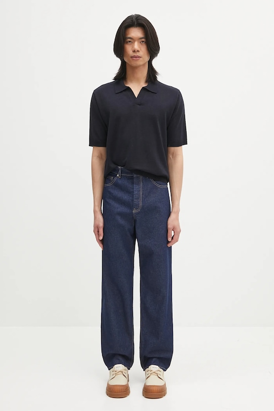 Plátěné polo tričko Norse Projects Leif Cotton Linen Polo N45.0502.7004 námořnická modř