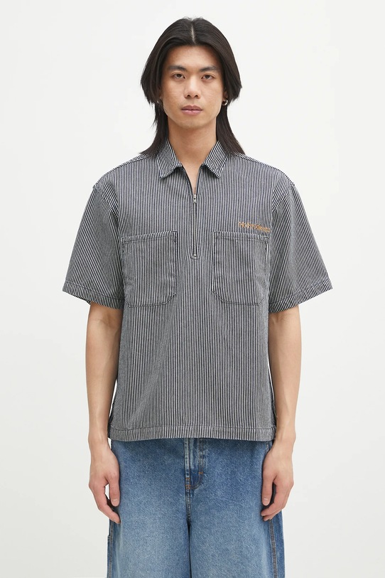 No Problemo polo bawełniane Mini Problemo SS Work Shirt - Denim wzorzyste granatowy NP4011303