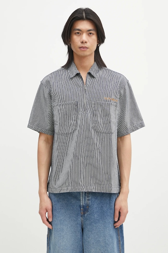 No Problemo polo bawełniane Mini Problemo SS Work Shirt - Denim wzorzyste granatowy NP4011303