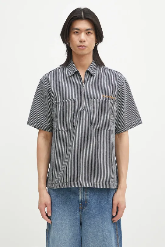 No Problemo polo bawełniane Mini Problemo SS Work Shirt - Denim wzorzyste granatowy NP4011303