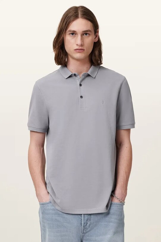 Bavlněné polo tričko AllSaints REFORM 2-pack M076PB šedá SS25