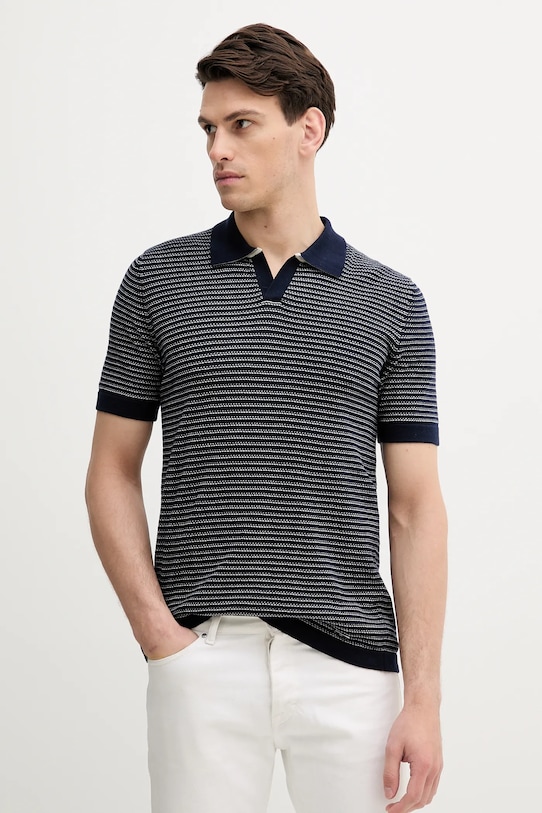 United Colors of Benetton polo bawełniane wzorzyste granatowy 1094K301J