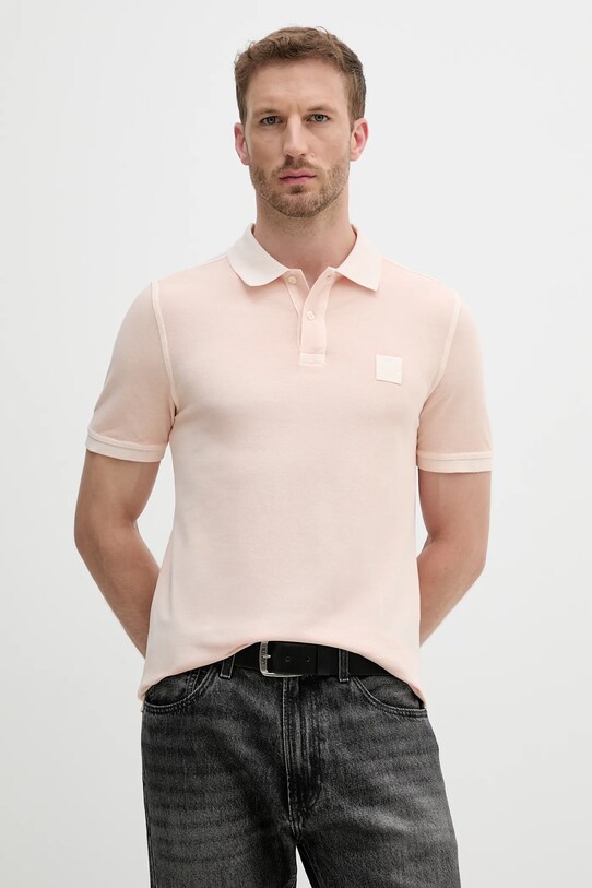 Bavlněné polo tričko United Colors of Benetton hladký oranžová 3089U302D