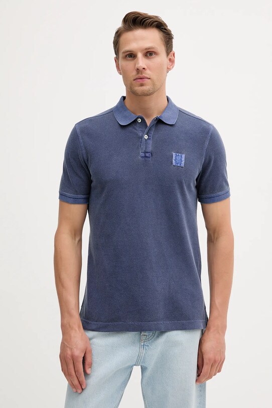 Bavlněné polo tričko United Colors of Benetton hladký námořnická modř 3089U302D