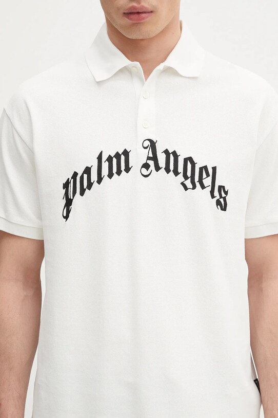 Памучна тениска с яка Palm Angels Curved Logo бял PMGB012S25FAB0030310