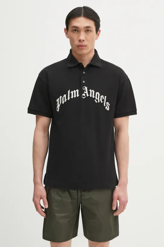 Βαμβακερό μπλουζάκι πόλο Palm Angels Curved Logo