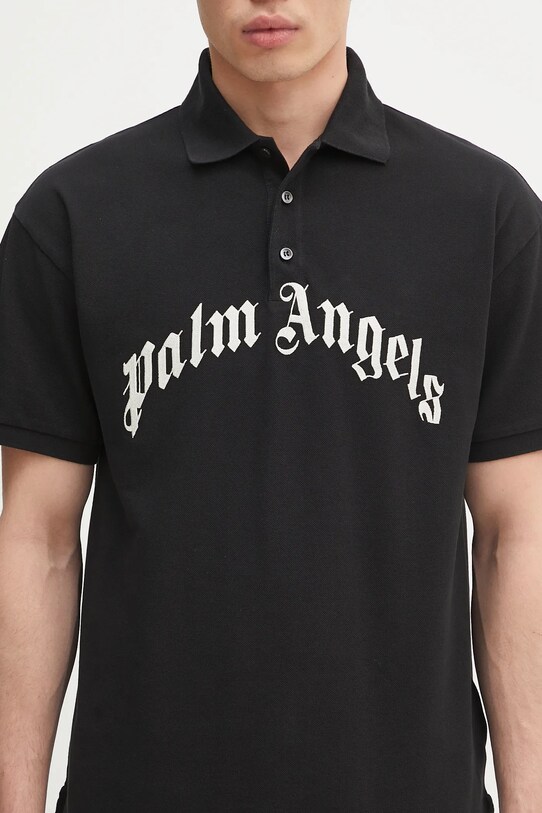 Памучна тениска с яка Palm Angels Curved Logo черен PMGB012S25FAB0031003
