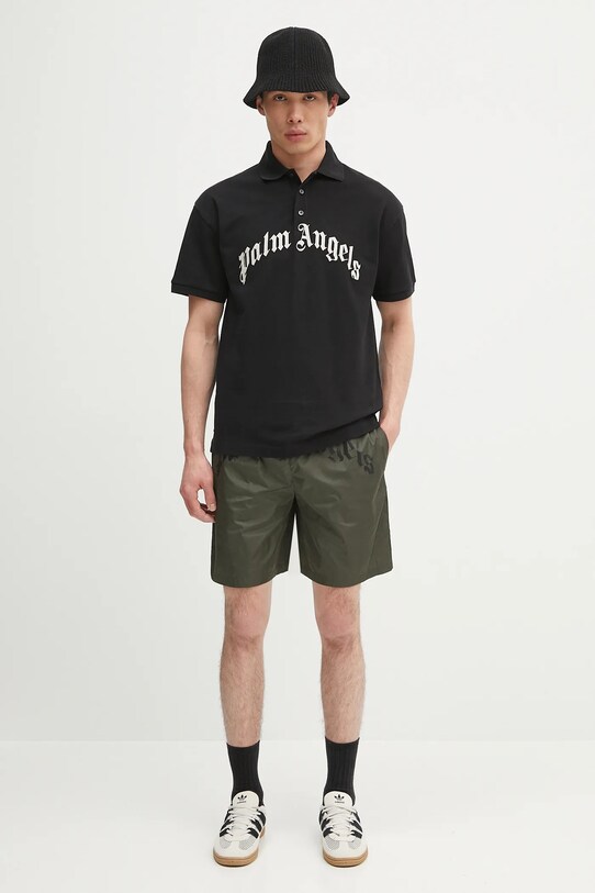 Памучна тениска с яка Palm Angels Curved Logo PMGB012S25FAB0031003 черен