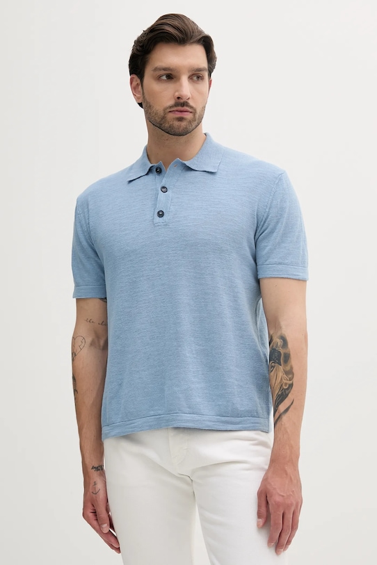 Sisley polo z domieszką lnu regular niebieski 105GS300L