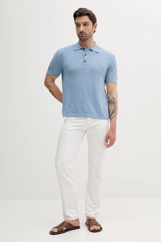 Sisley polo z domieszką lnu 105GS300L niebieski SS25