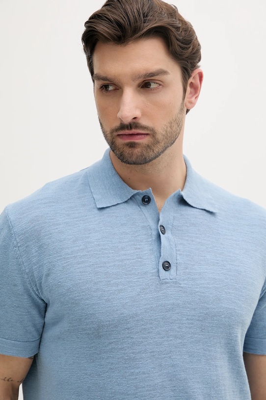 Sisley polo z domieszką lnu niebieski 105GS300L