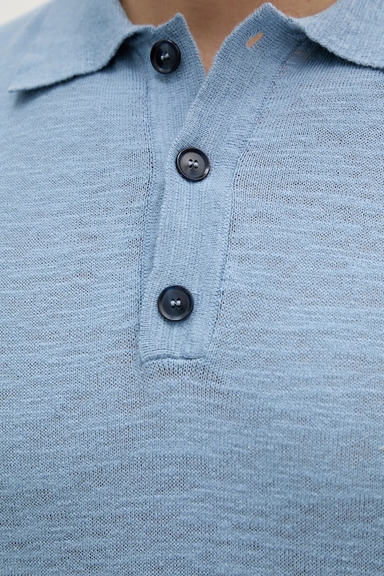 Sisley polo z domieszką lnu 105GS300L niebieski