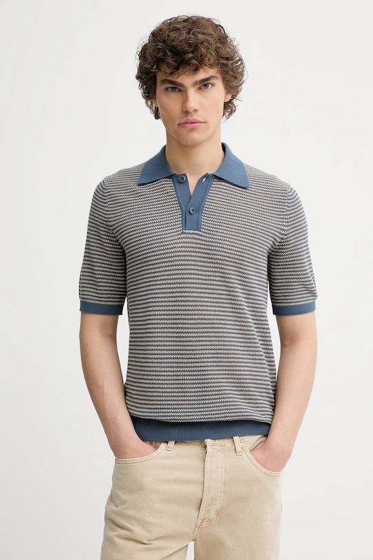 Marc O'Polo polo z domieszką lnu slim niebieski 524505362054