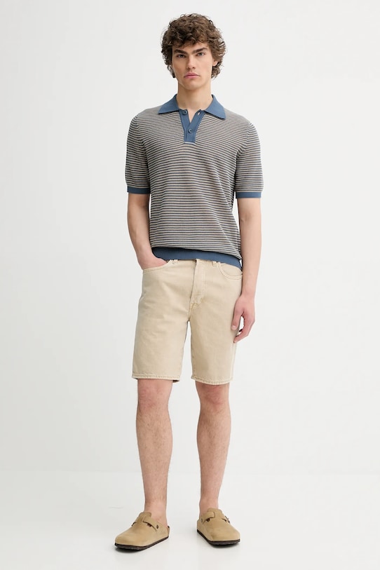 Marc O'Polo polo z domieszką lnu 524505362054 niebieski SS25