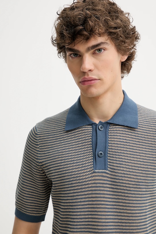 Marc O'Polo polo z domieszką lnu niebieski 524505362054