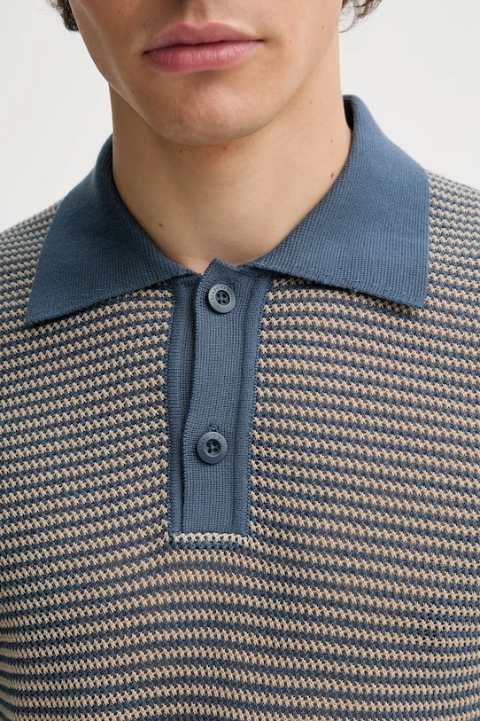 Marc O'Polo polo z domieszką lnu 524505362054 niebieski