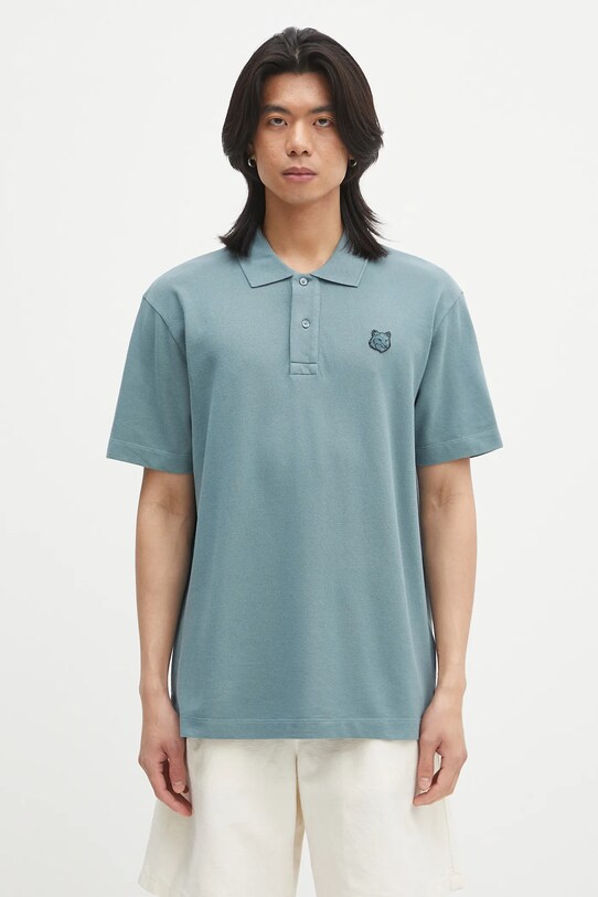Хлопковое поло Maison Kitsuné Bold Fox Head Patch Comfort хлопок бирюзовый MM00210KJ7010