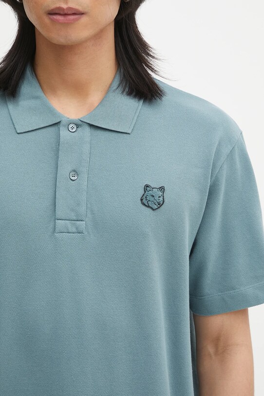 Хлопковое поло Maison Kitsuné Bold Fox Head Patch Comfort бирюзовый MM00210KJ7010